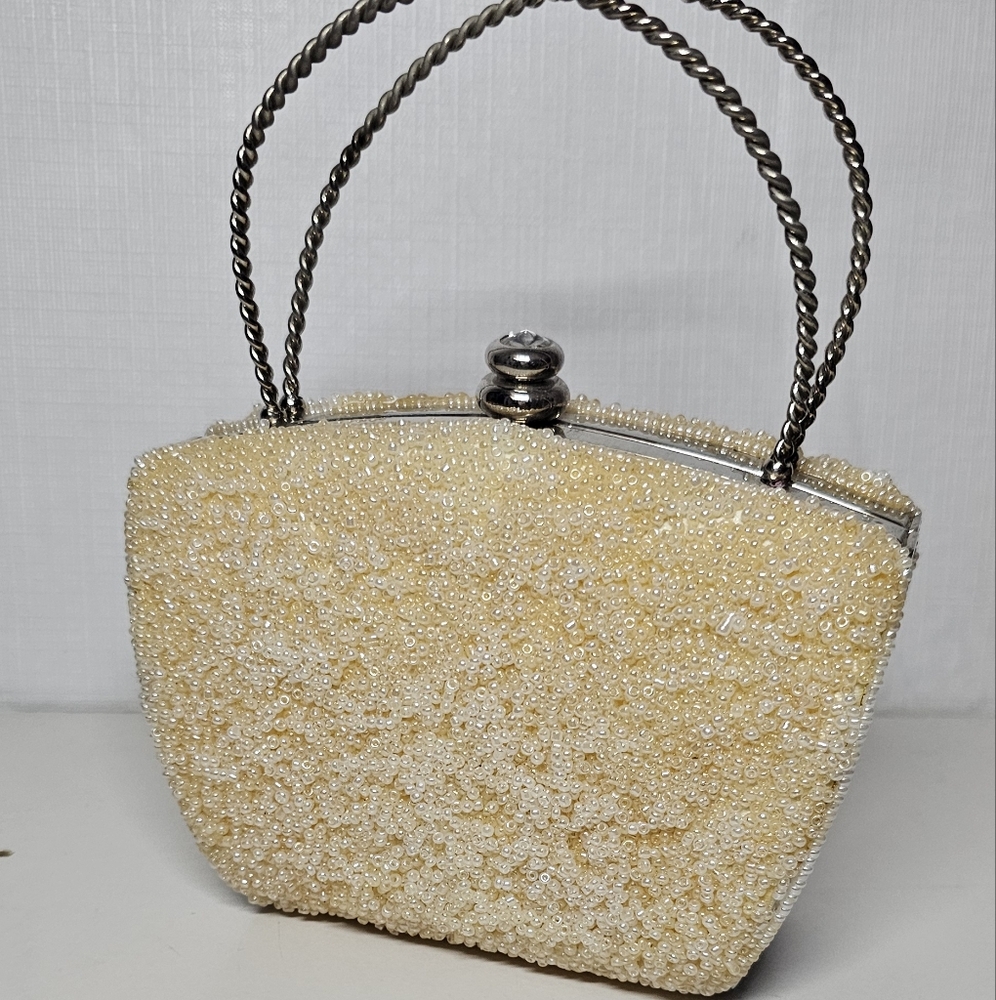Metal & Beaded Handbag with rhinestone kisslock VTG CEM